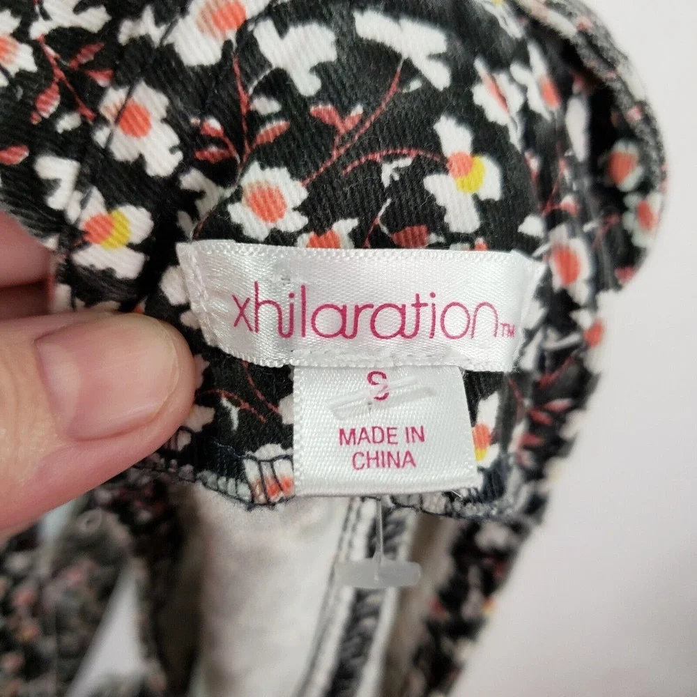 Xhilaration Floral Overalls Dress Juniors S Mini Black Pockets Retro Y2K Vintage